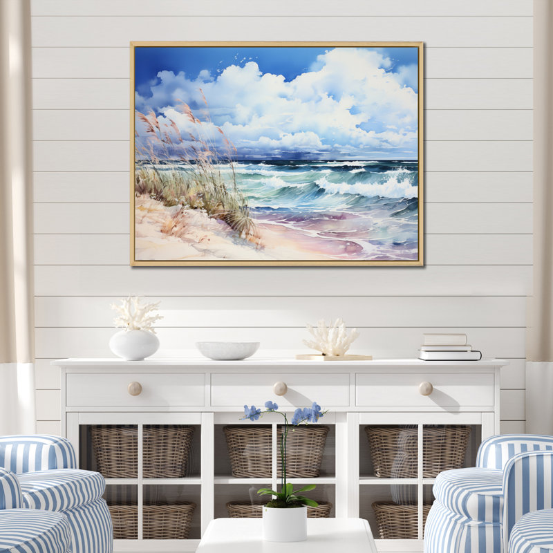 «Beach Grass Landscape I», reproduction, Cadre naturel flottant, H 24 po x l 32 po x P 1 po