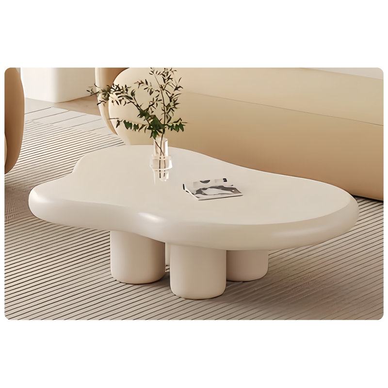 Table basse 48,4 pouces blanche à quatre pieds en forme de nuage, table basse en bois massif pour le salon, Blanc