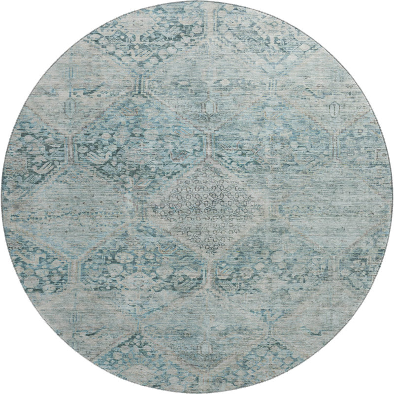 Premium Machine Washable Bucz AMF1745 Geometric Rug, Round 8'