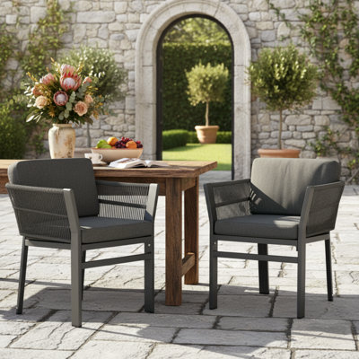 Liora Modern Aluminum Outdoor Dining Chair with Rope-Woven Detail and Water-Repellent Cushions by Red Barrel Studio