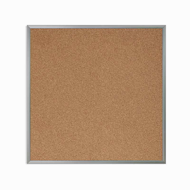 Wall Cork Bulletin Board, 3' H x 3' W, Silver