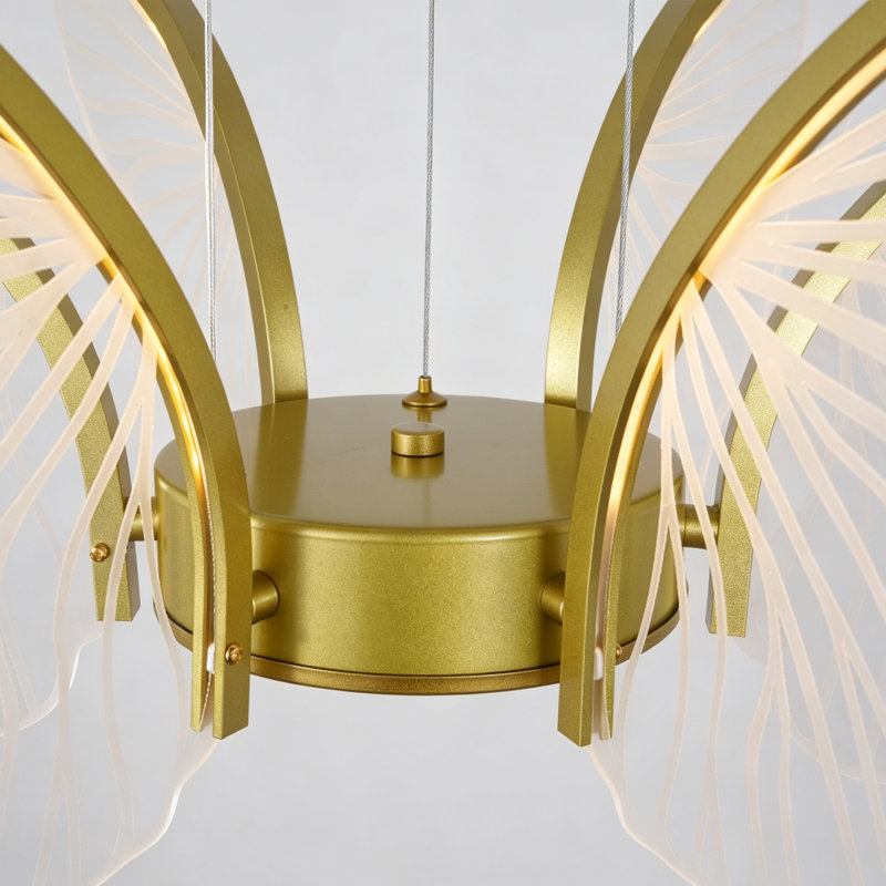 Suspension papillon à DEL papillon créative, lustre en métal doré et acrylique transparent, luminaire à intensité variable pour table à manger ou hall d'entrée