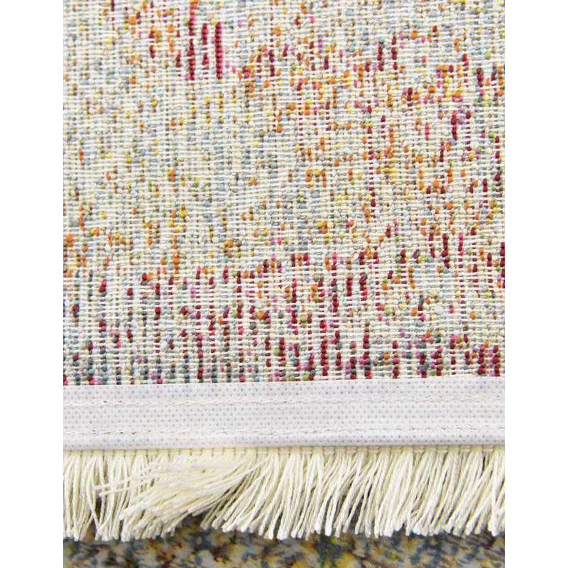 Folmar Abstract Ivory/Blue/Red Area Rug, Oval 4'3" x 6'1"