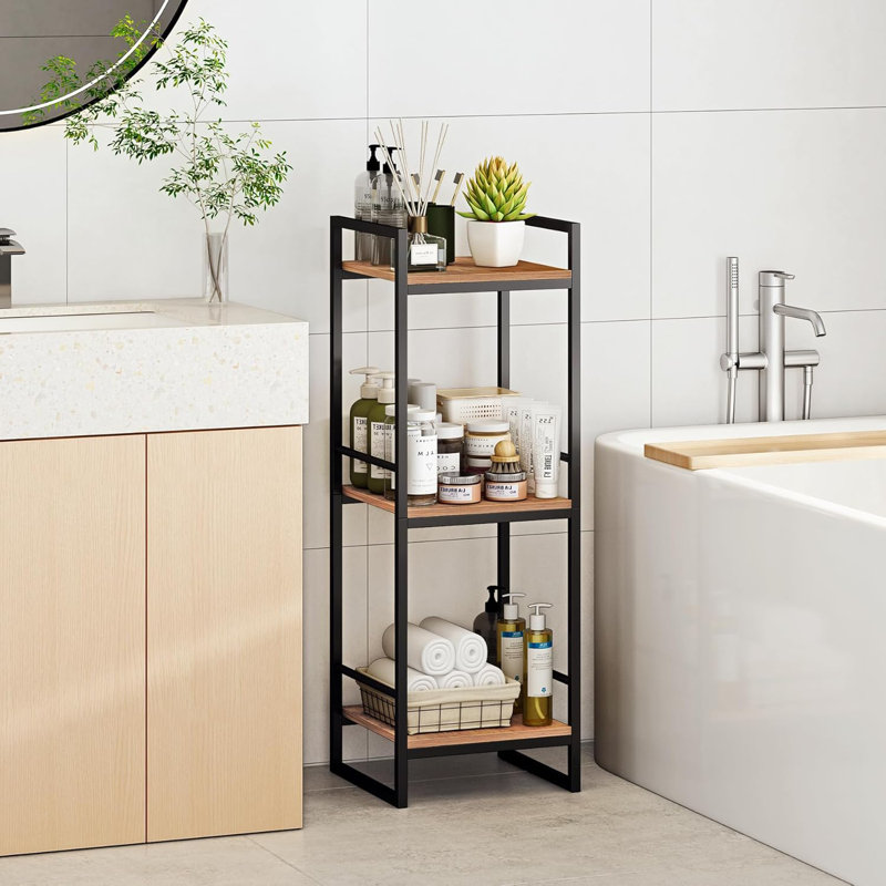 3 Tier Bathroom Storage Open Shelf, Freestanding Metal Corner Storage Rack Shelving Unit For Bathroom Kitchen Living Room Hallway