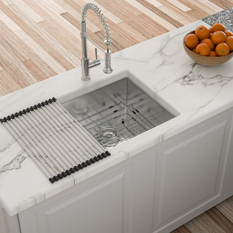 17"X19"X10" Single Bowl Undermount Kitchen Sink, 16 Gauge Sus304 Stainless Steel, 10 Inch Deep, Brushed Nickel Finish, Quiet And Hygienic Performance, Easy Drain Design, Comes With Dish Grid Drying