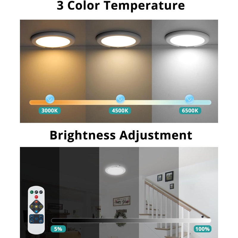 Battery Operated Ceiling Light Rechargeable Motion Sensor Lamp Indoor Wireless Shower Light With Remote 3000K 4500K 6500K 7.48In Dimmable Timing Motion Activated Light