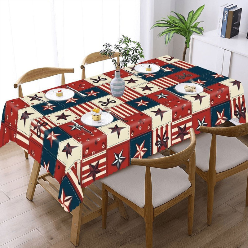 Vintage Patchwork Bow Star Juneteenth 60" x 120" Scalloped Edge Rectangular Tablecloth