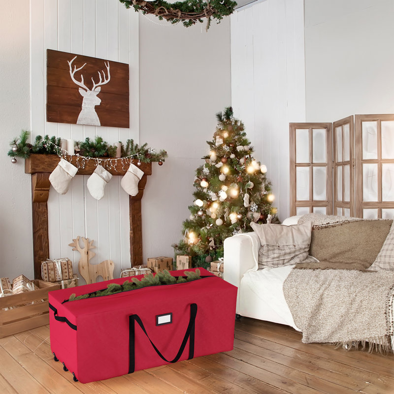 Rolling Christmas Tree Storage Bag - Waterproof Bag for 9-Foot Tree or Christmas Decor - Nylon Handles and 3 Rollerblade Wheels by Elf Stor