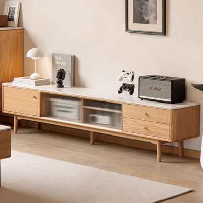 White+Burlywood Stone+Solid Wood TVStands