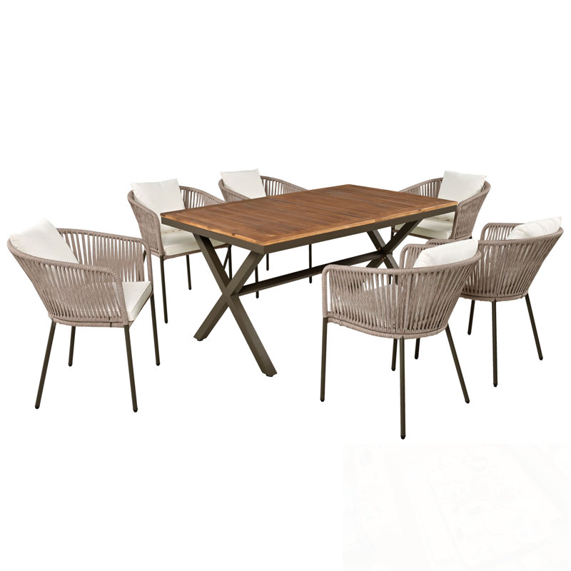 7 pièces Godfrey avec table de salle à manger et 6 chaises, Beige