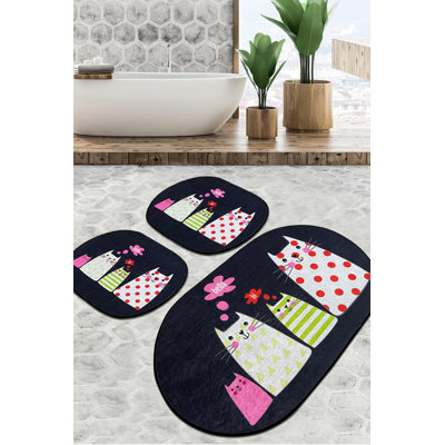 Luxurious Bathmat Set (3 Pieces), 100% Polyester, 23.6 x 39.4 inches (1 Piece) & 19.7 x 23.6 inches (2 Pieces) | Antibacterial, Non-Slip Underside, 0.4-inch Pile Height | Machine Washable, Soft & Durable for Bathroom Comfort