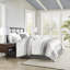 Ensemble de chambre pour grand lit en coton - gris / blanc, Bartacks visibles, édredon 100% lavable à la machine-128134992