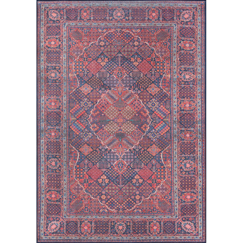 Tapis oriental rouge / bleu marine, Rectangulaire 3 pi x 5 pi