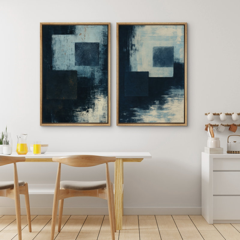 Art mural abstrait, ensemble de 2 reproductions d'art encadrées sur toile, H 24 po x l 32 po, Naturel
