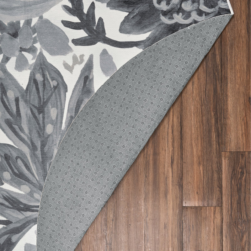My Magic Carpet Floral Bloom Grey Washable Rug, Round 6'