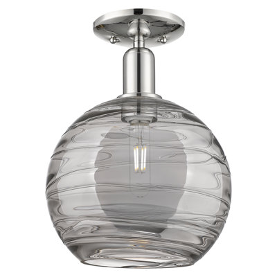 Arcadia - Athens Deco Swirl - 1 Light 10" Semi-Flush Mount - Polished Nickel Finish - Light Smoke Deco Swirl Shade