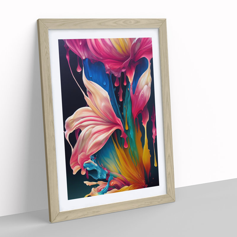 Paint Drips Flowers No.3 Abstract - Framed Print, 34cm H x 25cm W x 2cm D, Oak