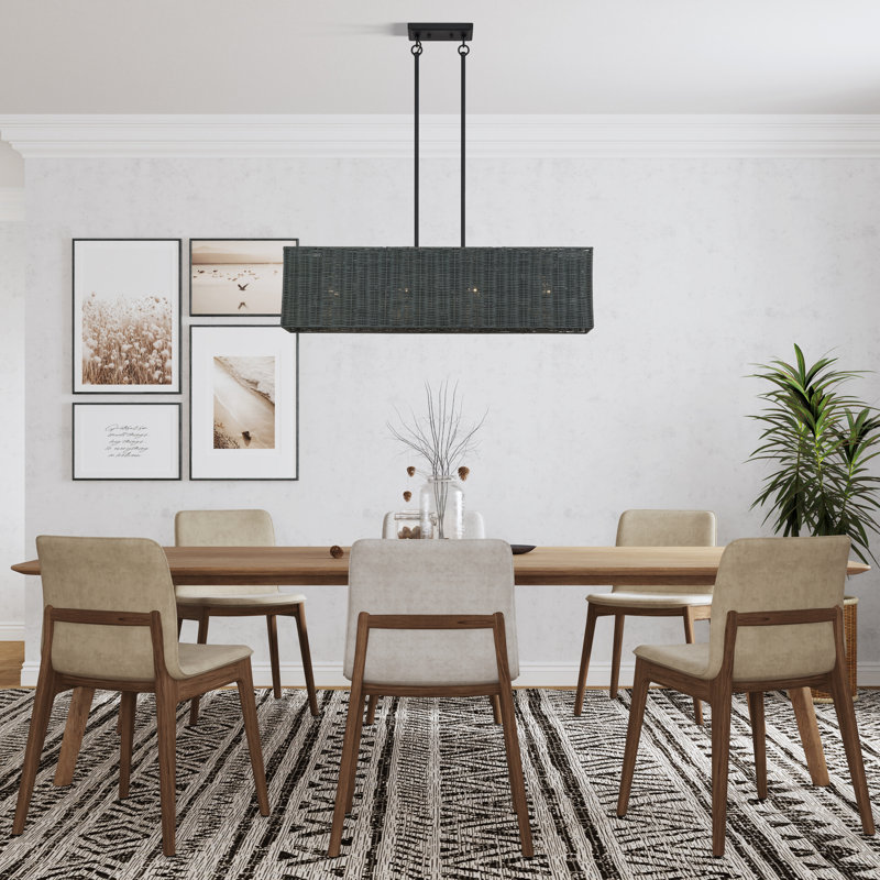 Grand lustre linéaire noir 4 lumières Adabella, Noir mat