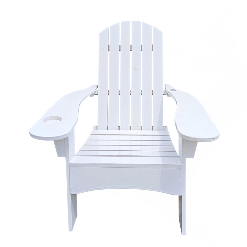 Outdoor Or Indoor Wood Adirondack Chair With An Hole To Hold Umbrella On The Arm, White, White