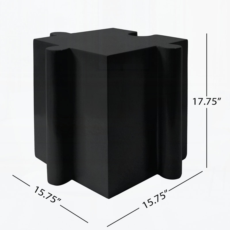 Puzzle Art Side Table, Modular Convex Edge MGO Table, Black, 17.75" H x 15.75" W x 15.75" D