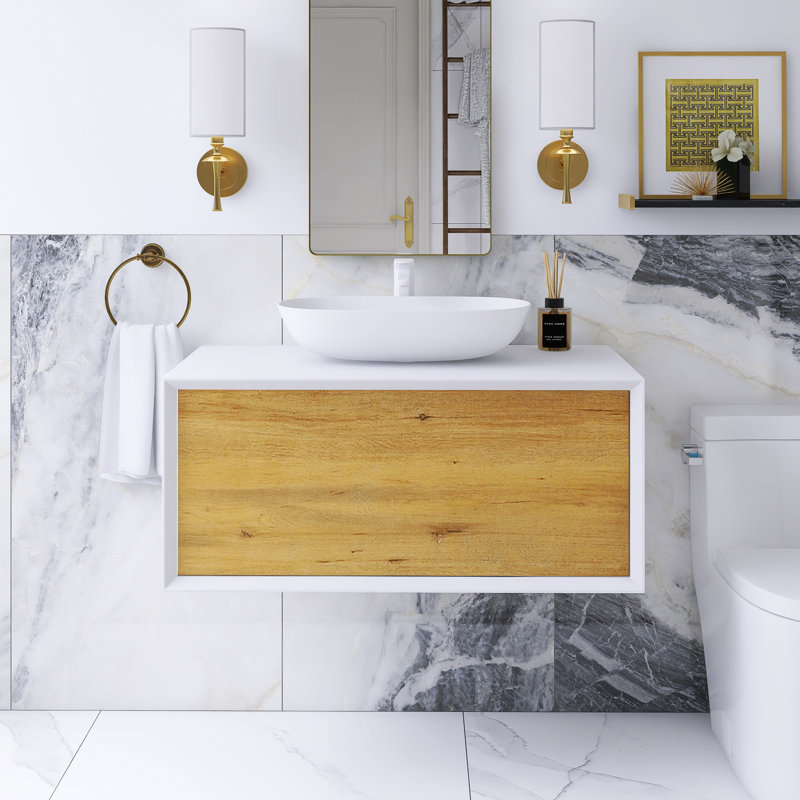 36 po Meuble-lavabo mural élégant avec lavabo en céramique