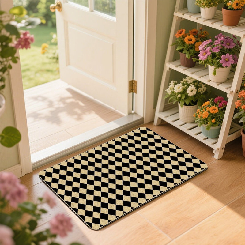 Tapis rétro 24 po x 36 po, damier noir et losange