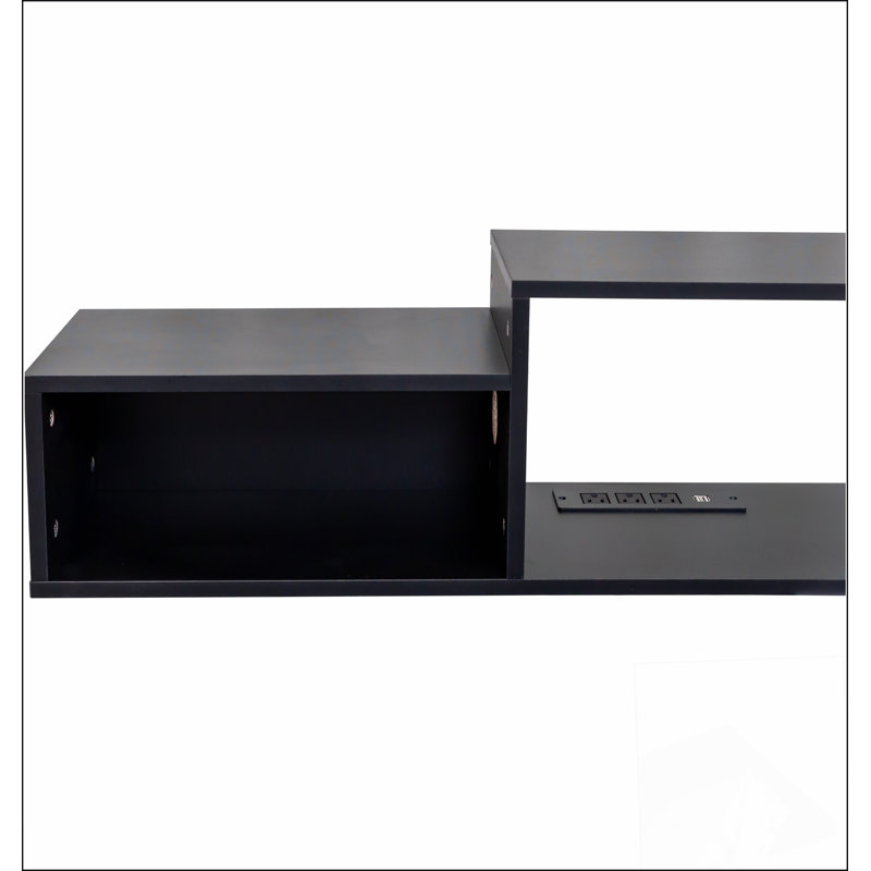 65.35in Wall Mounted Floating  TV Stand with 20 Color LEDs and Charging Station, Black