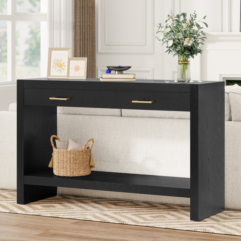 Console en bois avec rangement Rowen, Noir
