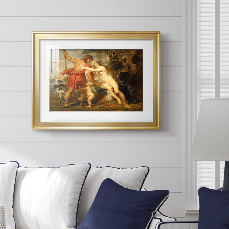 Venus and Adonis-Peter Paul Rubens-Toile tendue avec châssis-c. 1635, 18,5 x 24,5, Impression encadrée, Doré