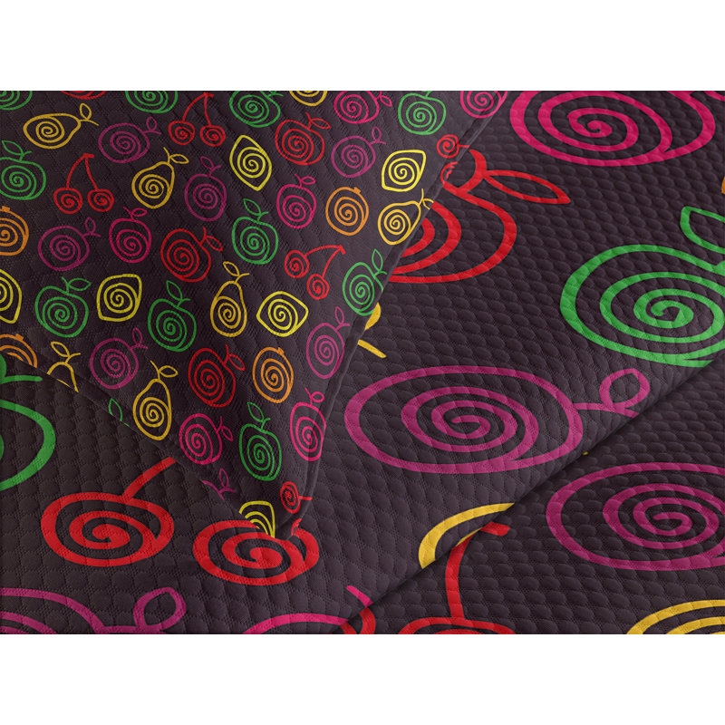 Ambesonne Fruits Bedspread Set  Apples Cherries Pears  Multicolor, King Coverlet / Bedspread + 2 Standard Shams