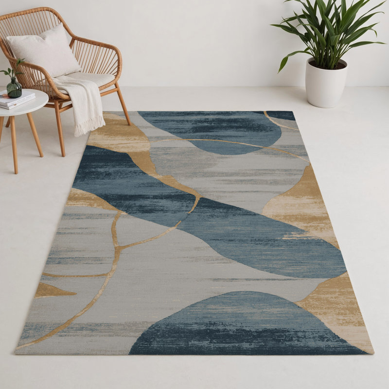 Tapis intérieur et extérieur gris Watercolor, Rectangle 5 pi x 7 pi