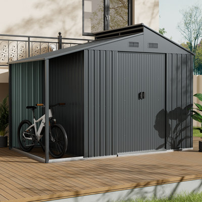 300cm W Outdoor Galvanized Steel Storage Shed with Lean-to