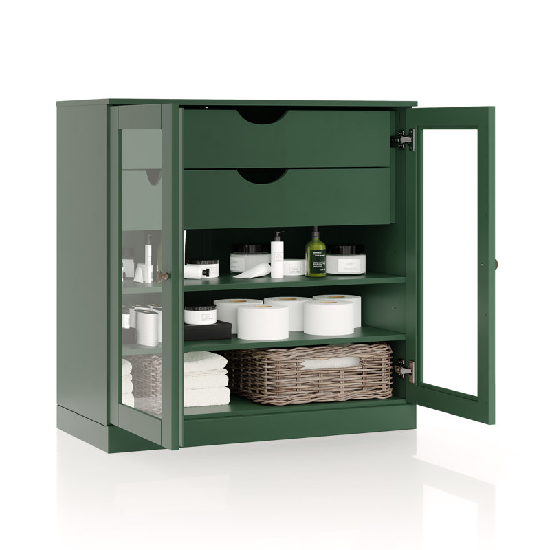 Palace Imports 100% Solid Wood Bathroom Storage Cabinet, Clear Glass Doors, 2 Drawers, Adjustable Shelves, 32" Wide, 35.75" Tall
