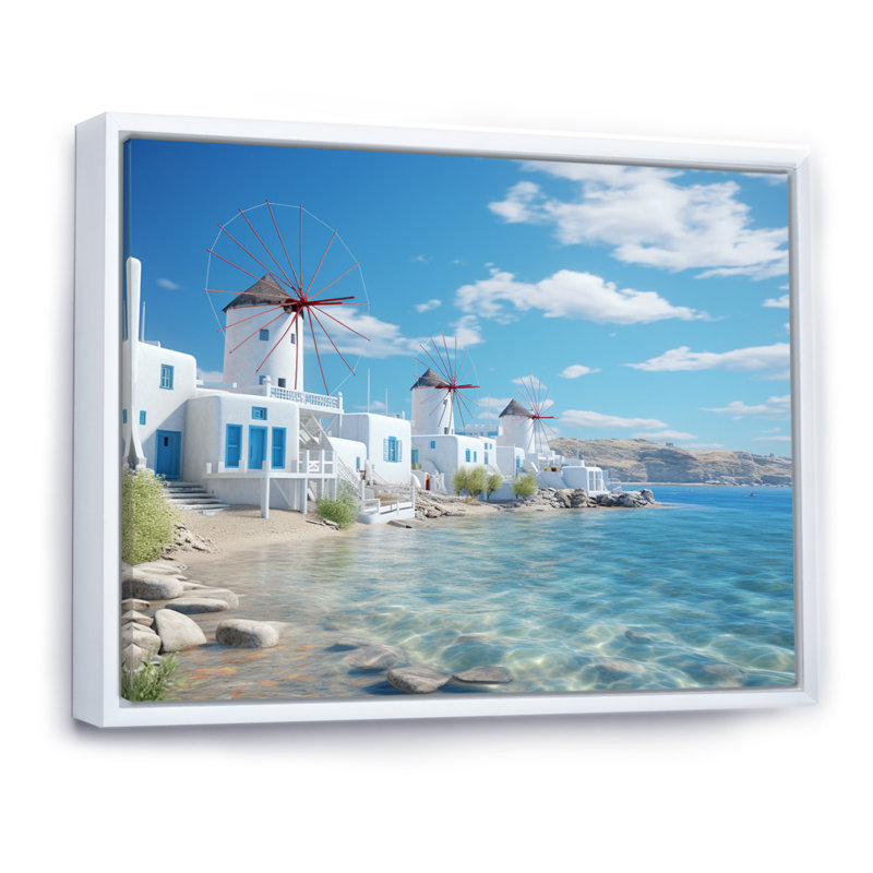 «Grèce Serenity In Mykonos - Grèce», reproduction sur toile encadrée, H 34 po x l 44 po x P 1,5 po, Cadre flottant blanc