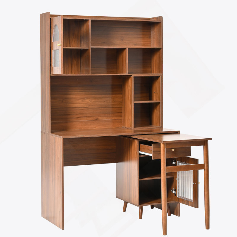 Bureau d'ordinateur avec bureau rotatif à 90 degrés, bureau de 43 po x 70 po avec tiroir de rangement et armoires, bureau de jeu avec tablettes, bureau d'étude, bureau de travail pour la maison (ancien SKU: N733P279101D)