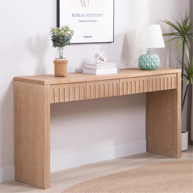 Console moderne à 4 tiroirs - Table d'entrée de 59,2 po en bois naturel