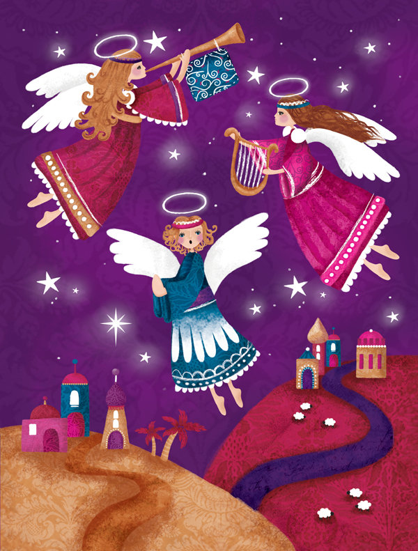 Drapeau de jardin Daylesford Christmas Angels in Mauve, H 28 po x l 40 po