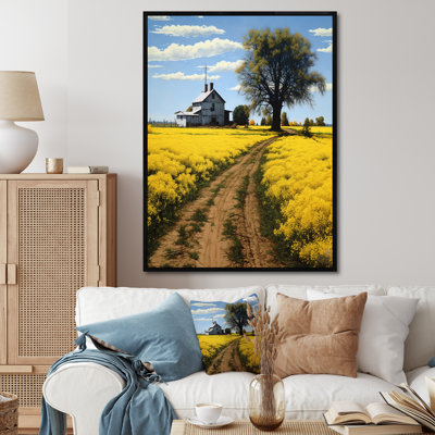 «Countryside Farm Road Yellow Spring Fields» sur impression sur toile