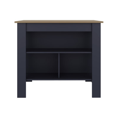 Navy Blue Kitchen Island For Dining Room, Three Shelves Pots, Pans, Spices And Utensils, Wide Surface Tasks, Particle Board Construction, 39.48 In Width Modern Island, Open One Top Shelf, Ideal