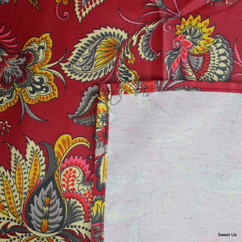 Wipeable Stain Resistant Acrylic Coated French Provencal Floral Bloom Cotton Tablecloth Collection, 98" L x 60" W, Red