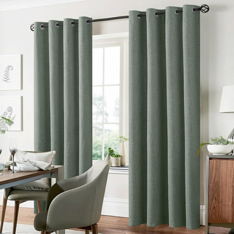 100% Linen Blackout Curtains with Eyelets – Ready Made (Set of 2), Sage, 168cm Width x 228cm Drop