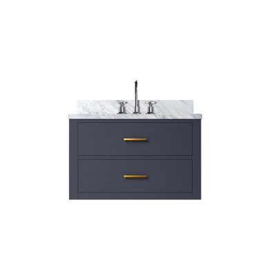 White Single Bath Vanity 30 In. W X 22 In. D, Carrara Marble Top, And Faucet Set