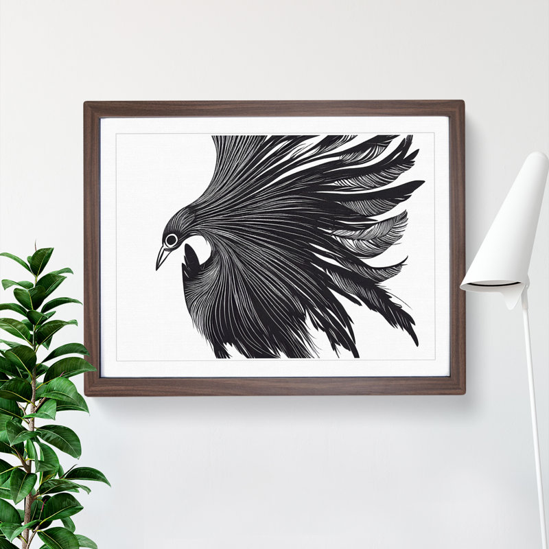 Imaginative Bird Abstract 1 Piece Single Picture Frame Wall Art, 34cm H x 46cm W x 2cm D, Walnut