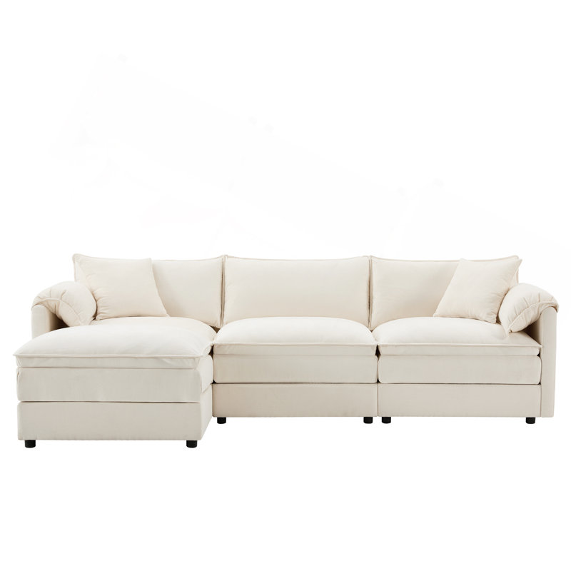 Chenille Modular Sectional Sofa With Deep And Wide Seat,L Shaped Cloud Couch Set With Double Cushions,4 Seat Sofa With Movable Ottoman,Oversized Indoor Furniture For Living Room