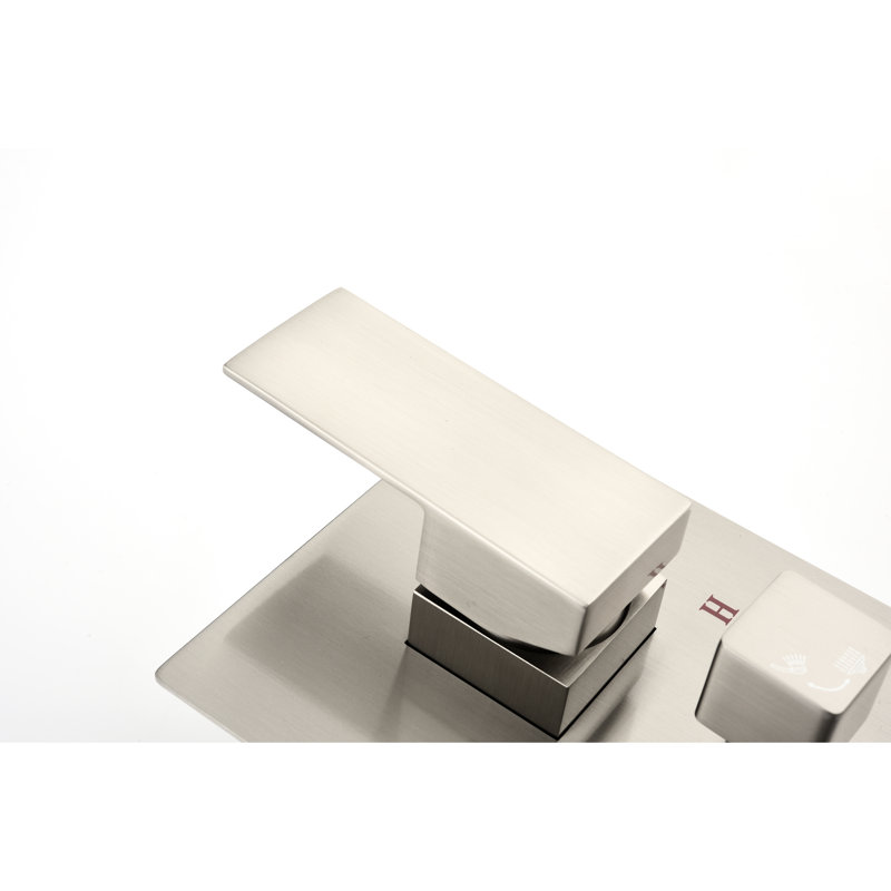 Solid Brass 2 - Way Outlet Shower Diverter With Adjustable Thermal Limit And Balanced Mixing, Rough In Handle Valve Mixer Featuring Outlets Balance, Brushed Nickel Appearance