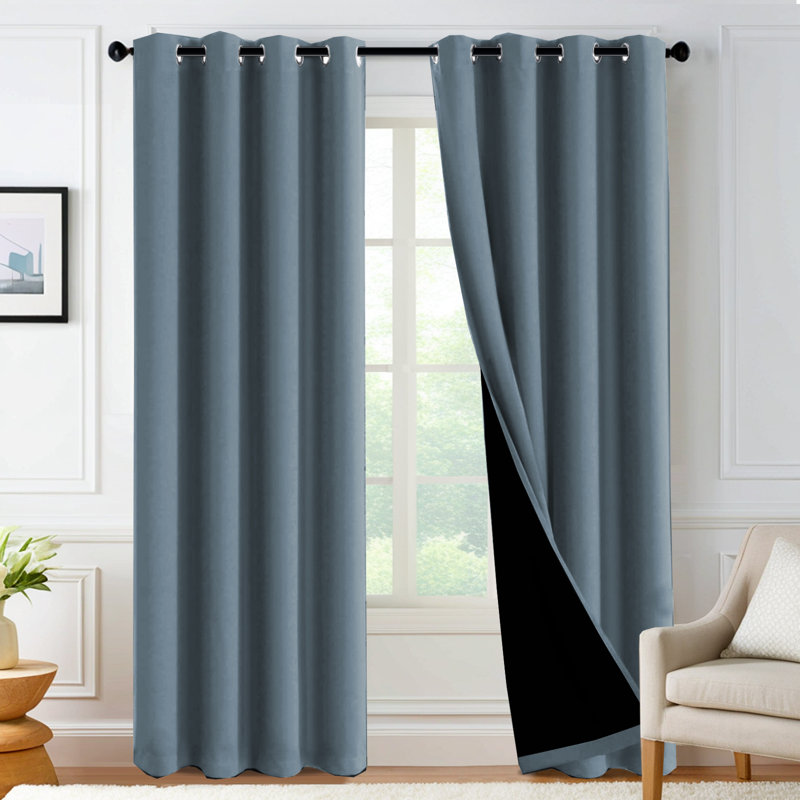 100% Blackout Curtains for Bedroom Thermal Insulated Full Blackout Curtains for Living Room Energy Efficiency Window Draperies with Black Liners 1 Panel