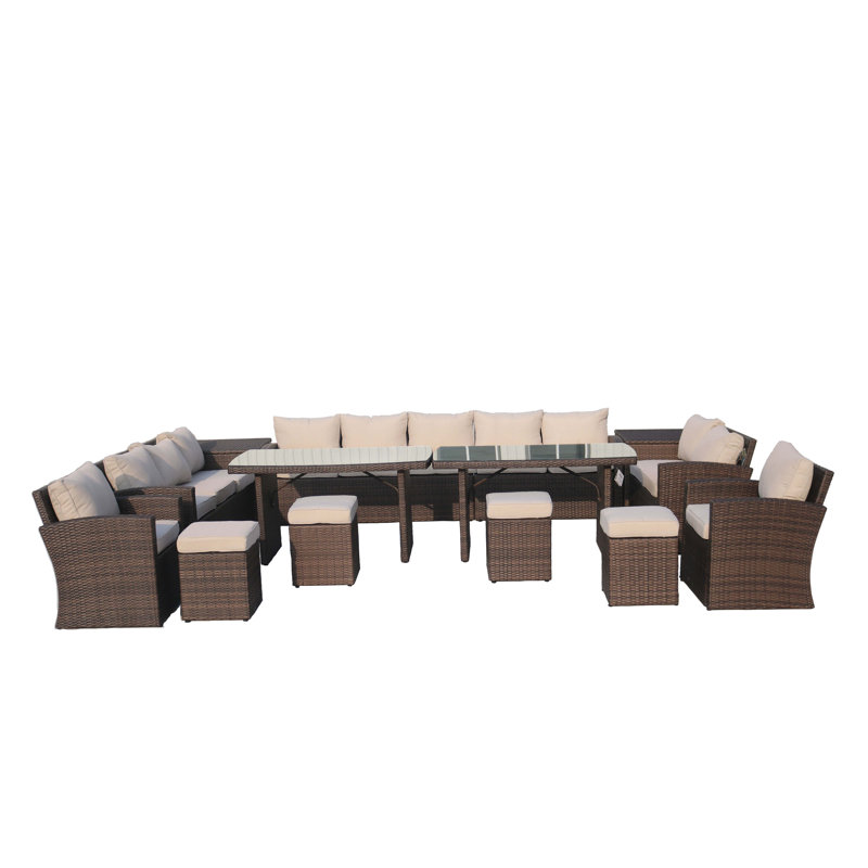 Ensemble de conversation modulaire avec coussins 14 pièces en rotin Michelson