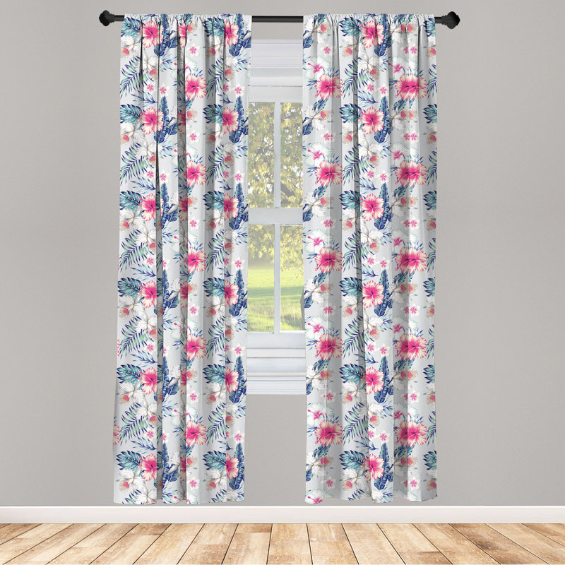 Tropical Floral Semi-Sheer Rod Pocket Curtain Panels, 28" x 63"