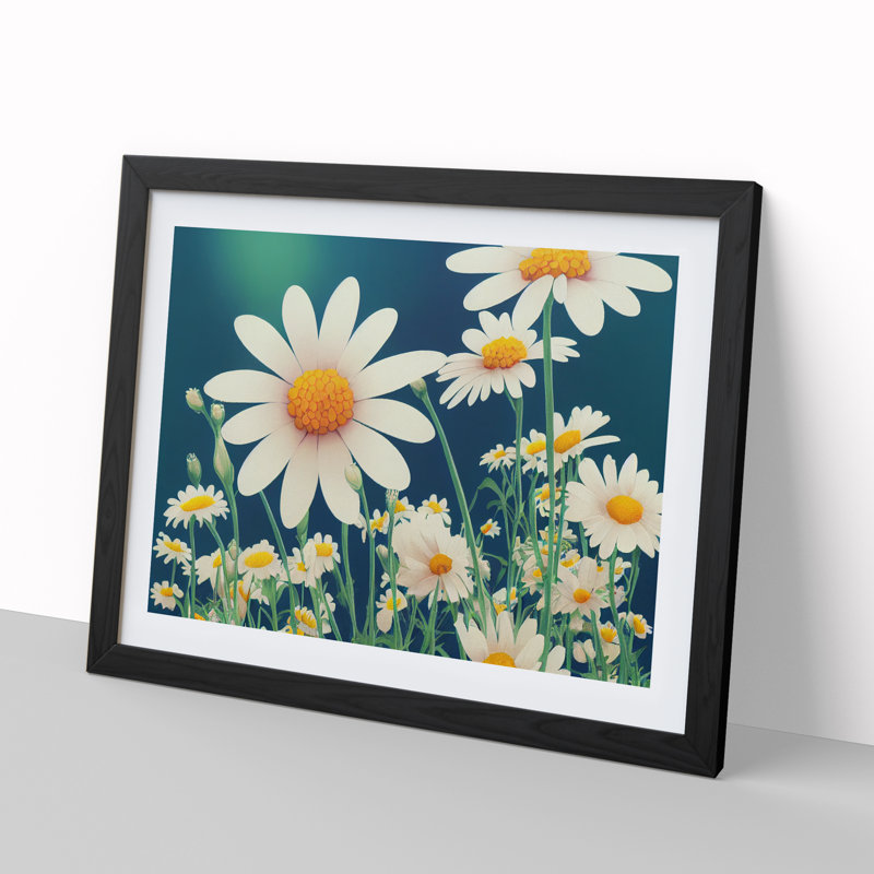 Marvellous Daisy Flowers - Single Picture Frame Print, 46cm H x 64cm W x 2cm D, Black