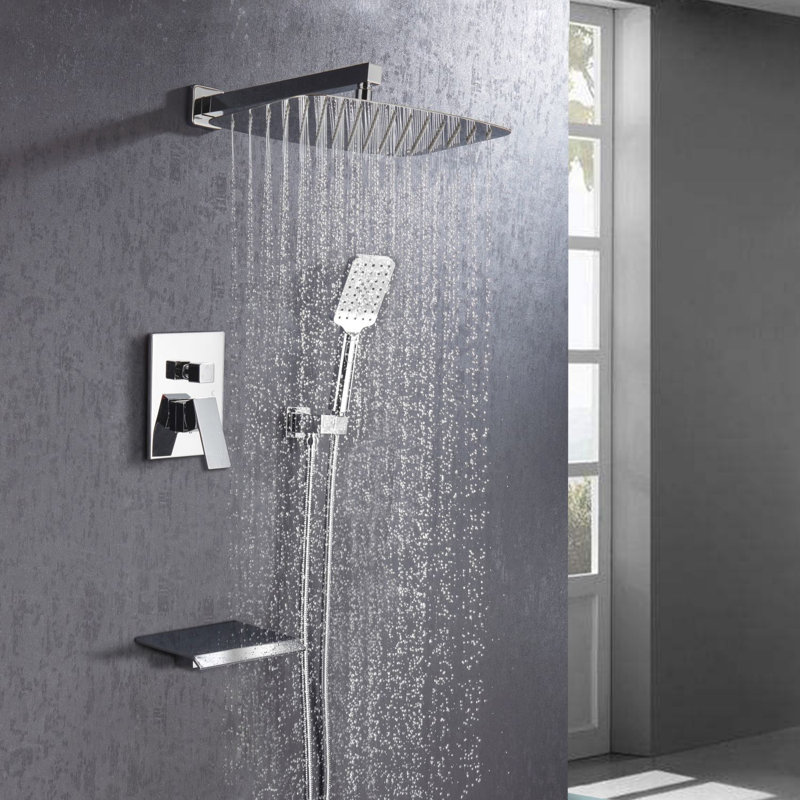 Système de douche mural complet à pression équilibrée noir mat avec valve brute, Chrome